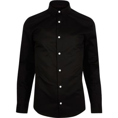 Black twill skinny fit shirt